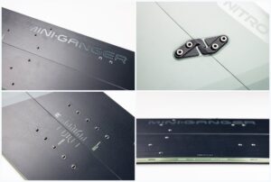 Nitro splitboard studio detail shots — topsheet, hardware, tip, tail and base